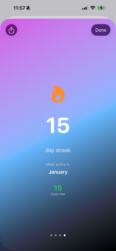 UniBook - Books without limits - A mobile app interface displaying a fifteen day reading streak with a flame icon and monthly activity summary.