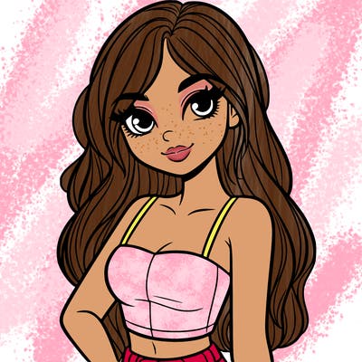 a pretty girl portrait in a crop top and has long hair and pretty eyes