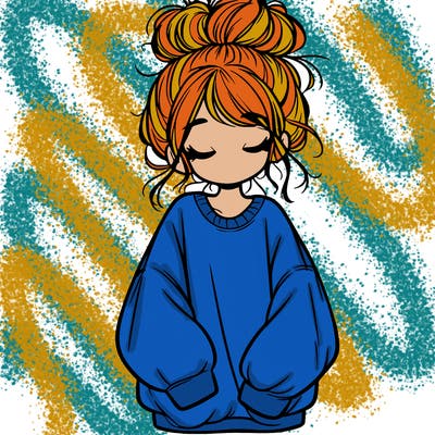 girl with baggy sweatshirt and messy bun