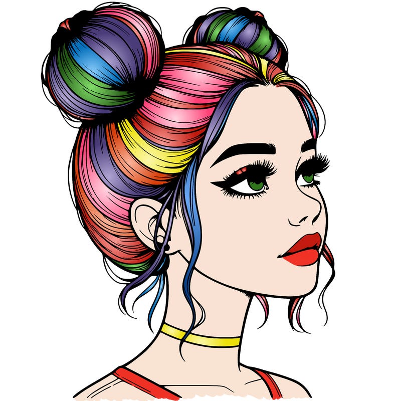 realistic girl with buns on the top of her head
