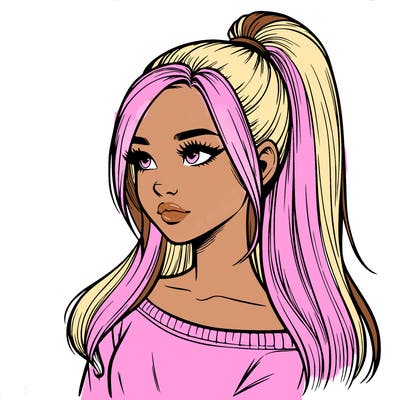 realistic girl with a high ponytail