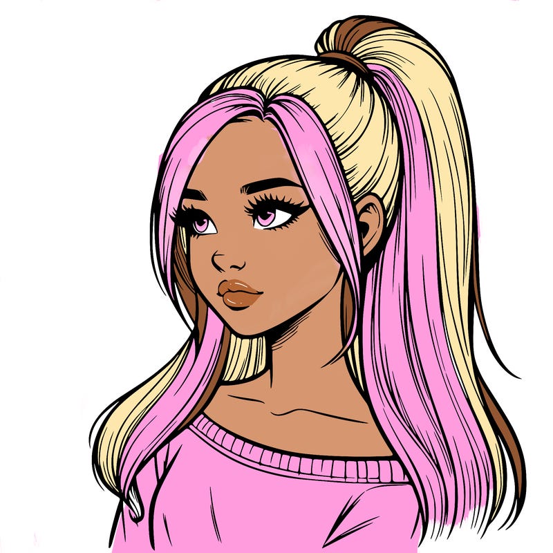 realistic girl with a high ponytail