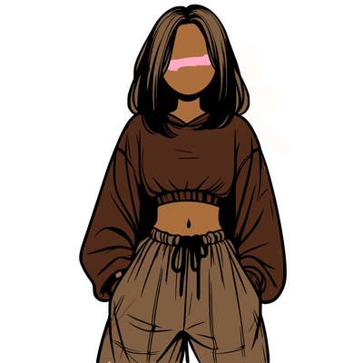 realistic girl faceless with baggy pants and a crop top