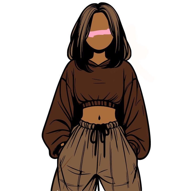 realistic girl faceless with baggy pants and a crop top