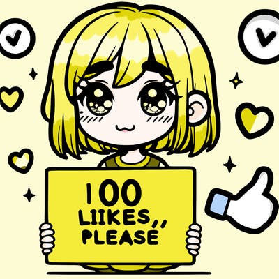a girl with a sign saying 100 likes, please