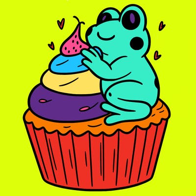 frog sitting on a cupcake