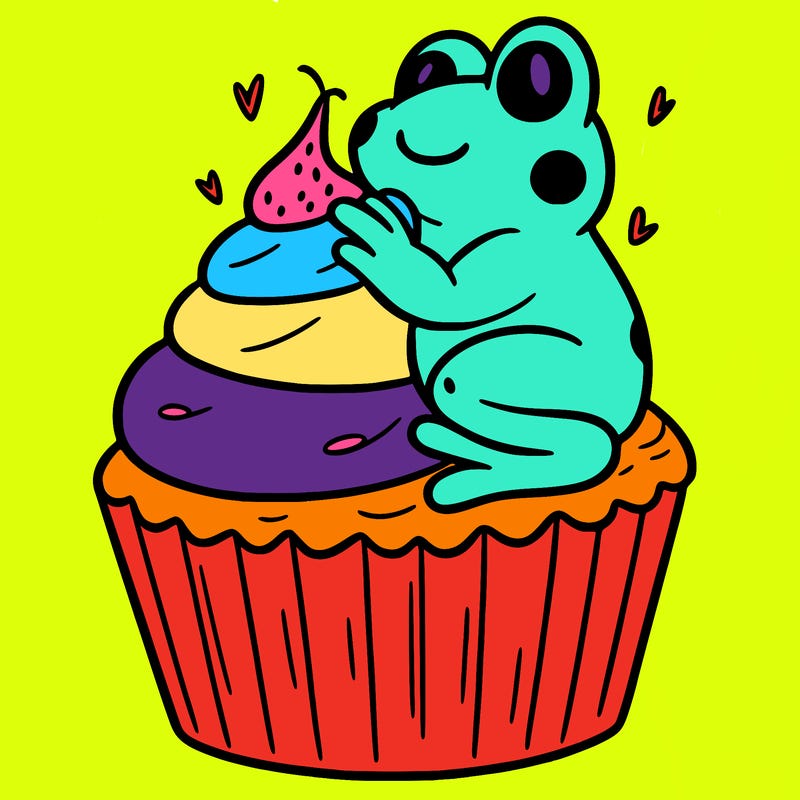 frog sitting on a cupcake