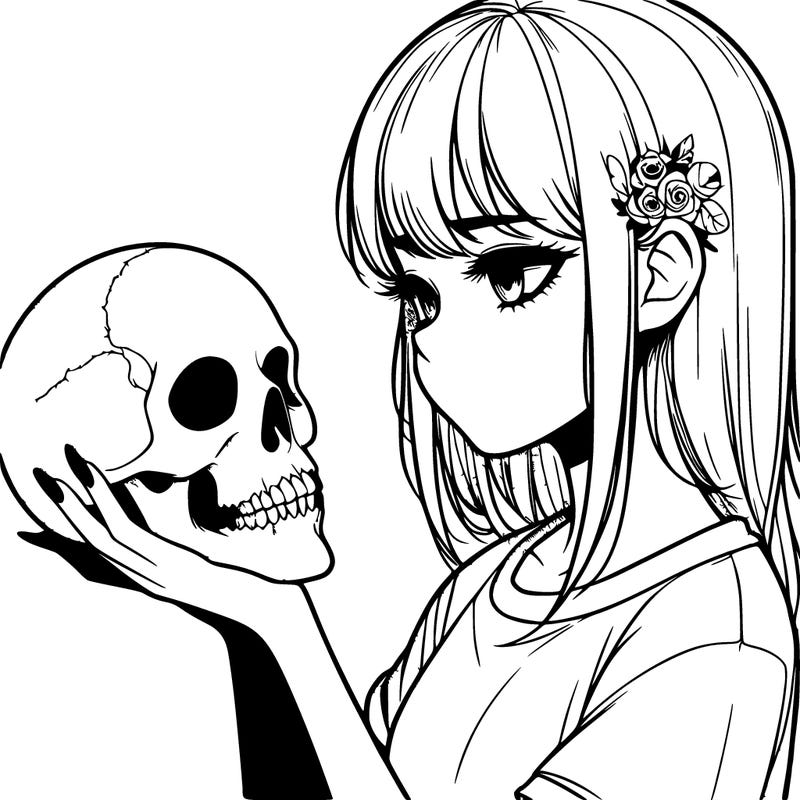 girl holding a skull realistic