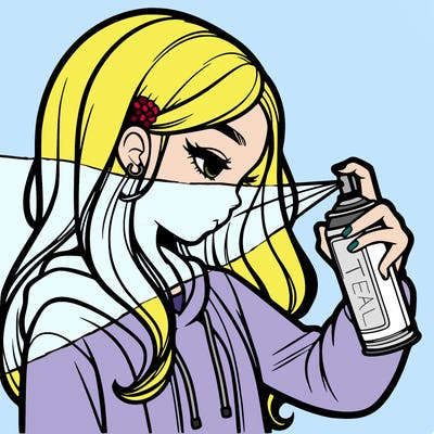 a realistic girl spray painting