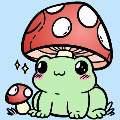 a cute frog with a mushroom hat