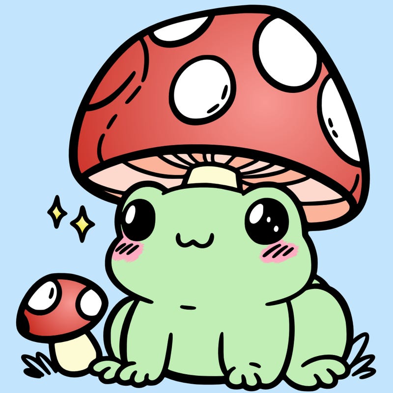 a cute frog with a mushroom hat