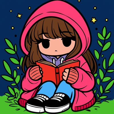 girl in oversized hoodie reading a book