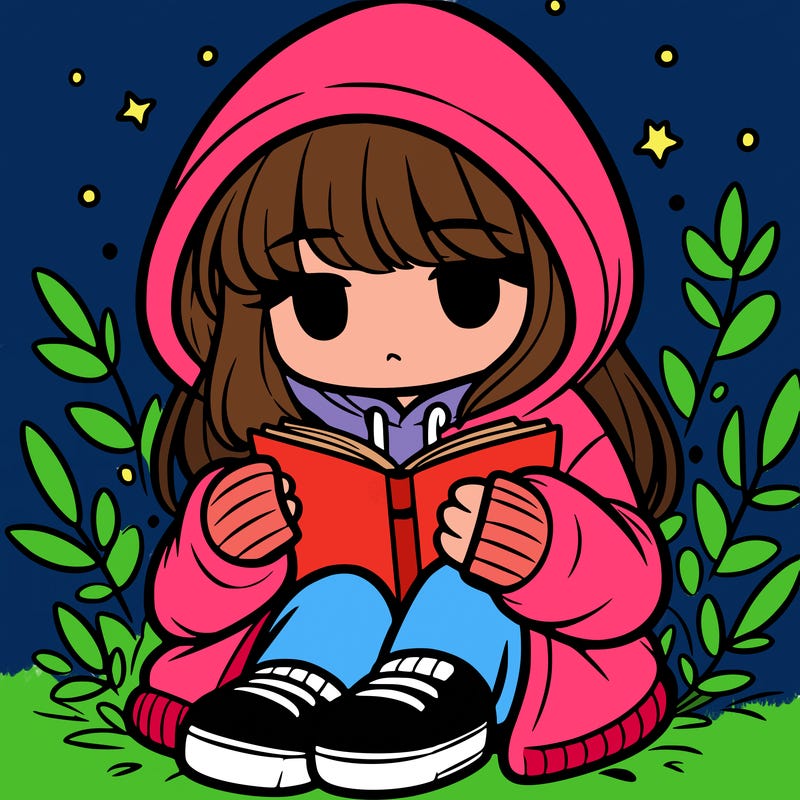 girl in oversized hoodie reading a book