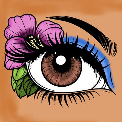 realistic eye with flower
