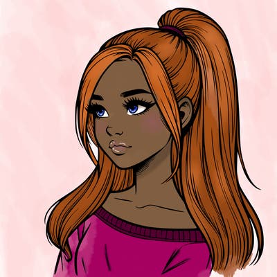 realistic girl with a high ponytail