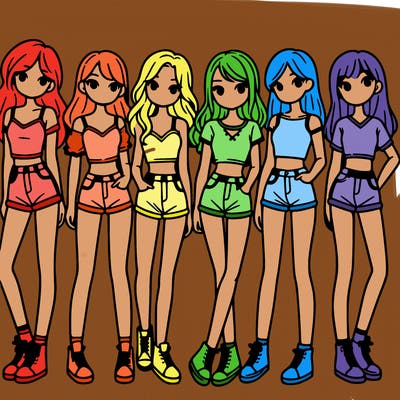 a group of girls wearing crop tops and shorts