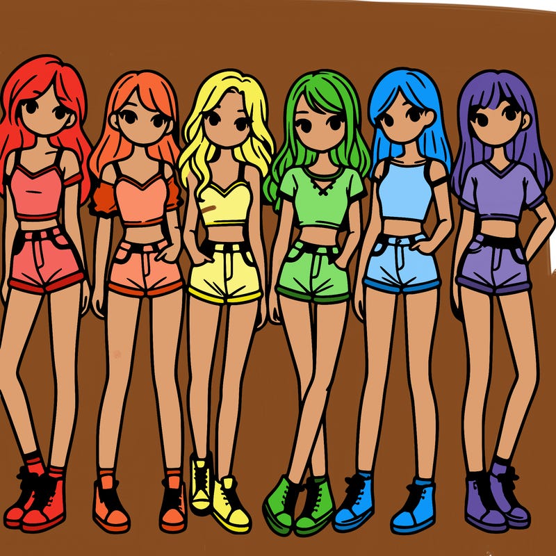 a group of girls wearing crop tops and shorts
