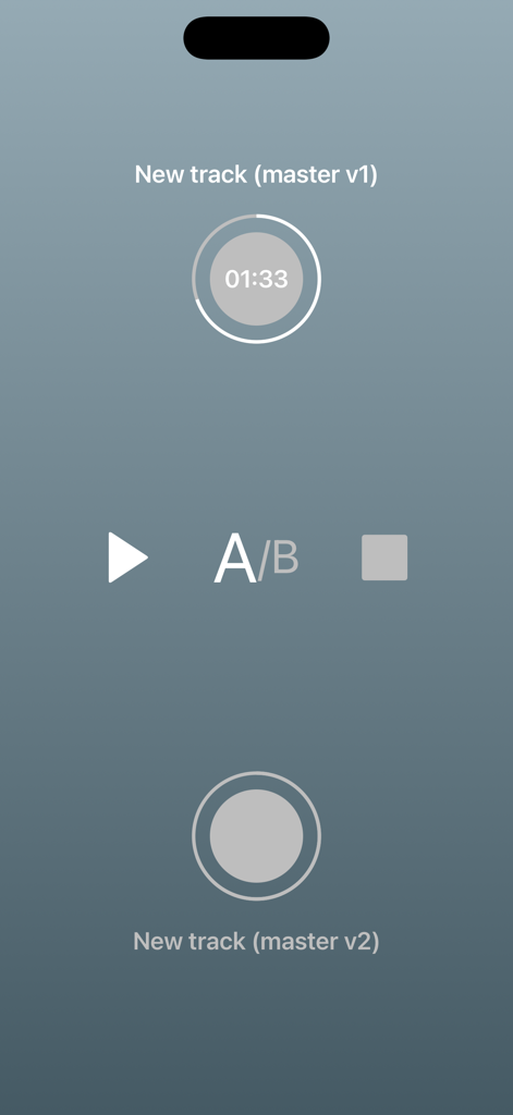 Interface of the AB Audio app showing two versions of a master track for instant comparison