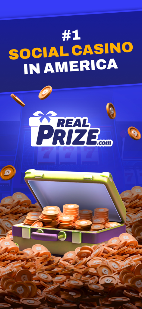Banner promocional de RealPrize Casino con un maletín rebosante de monedas de oro y el texto El Casino Social #1 en América