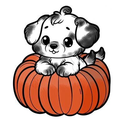 cute little puppy in a pumpkin