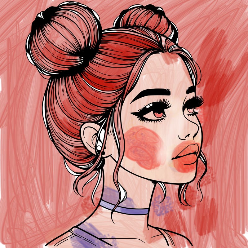 realistic girl with buns on the top of her head
