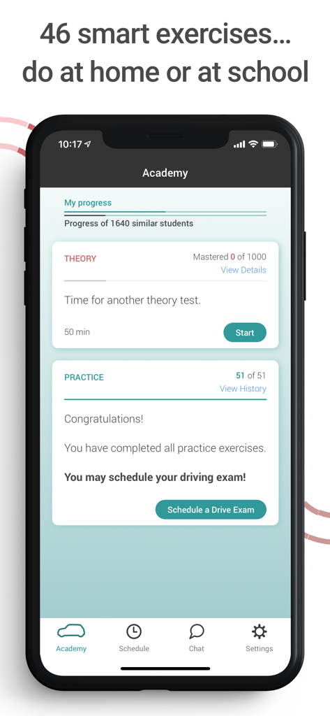 Mitt Körkort - Dashboard of the Mitt Korkort driving app showing theory study progress and practice exercise completion