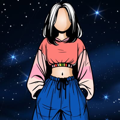 realistic girl faceless with baggy pants and a crop top