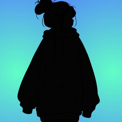 realistic girl with a oversized sweatshirt on and a bun