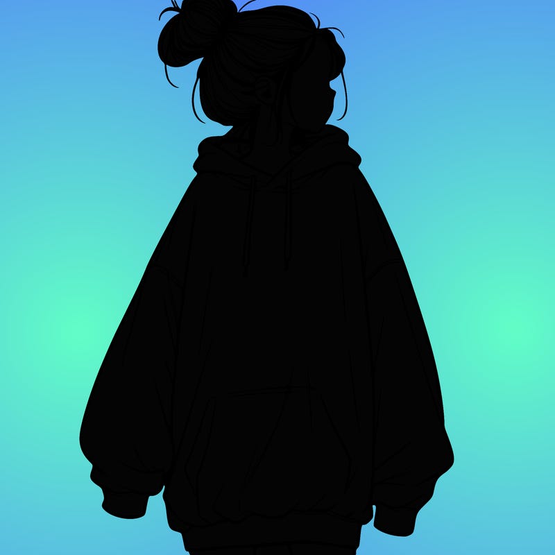 realistic girl with a oversized sweatshirt on and a bun