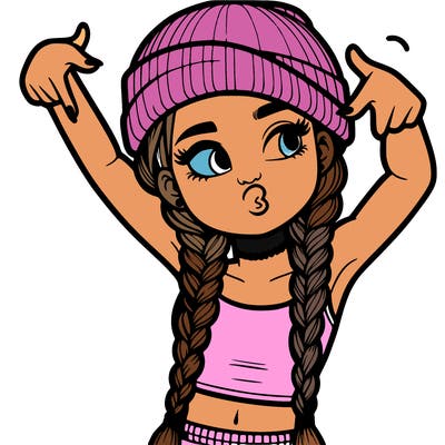 realistic teenage girl with braids and a beanie and crop top doing 🫶🏼