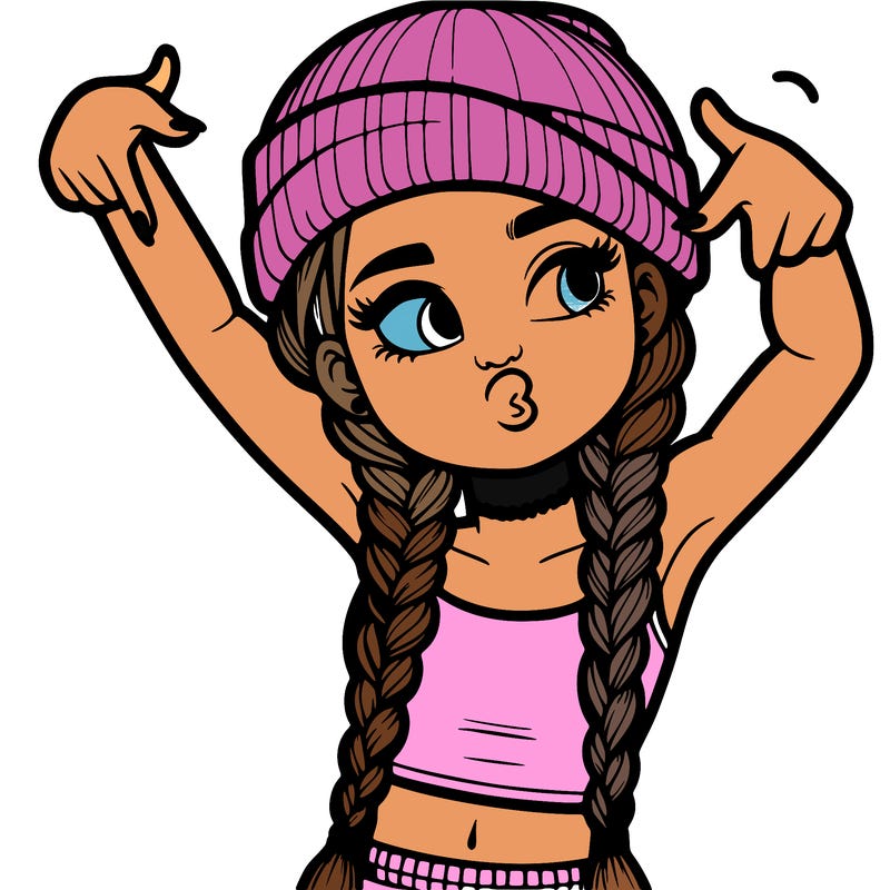 realistic teenage girl with braids and a beanie and crop top doing 🫶🏼