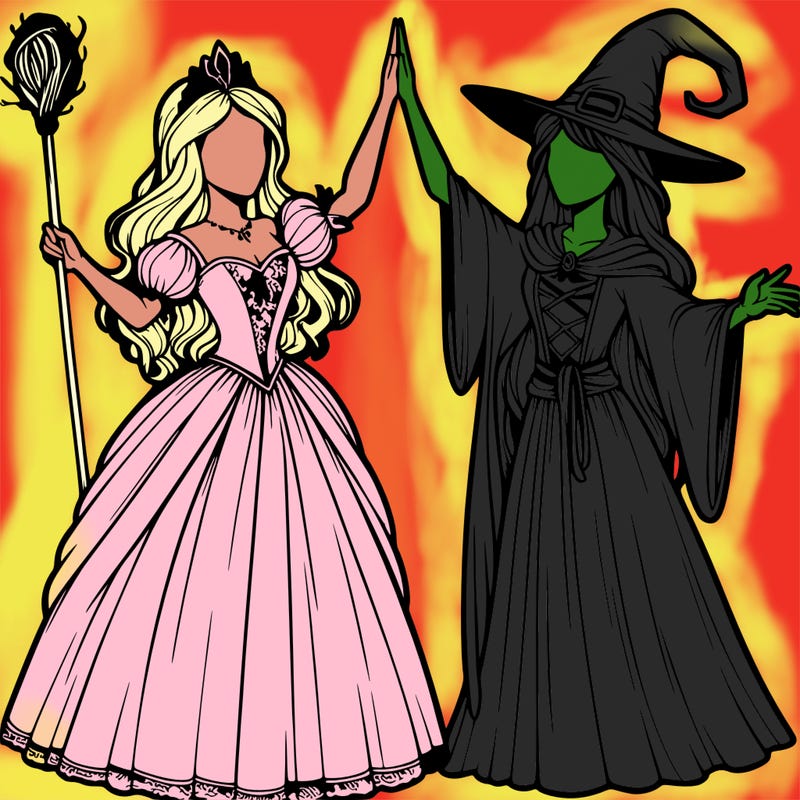 detailed realistic split of a princess and a witch