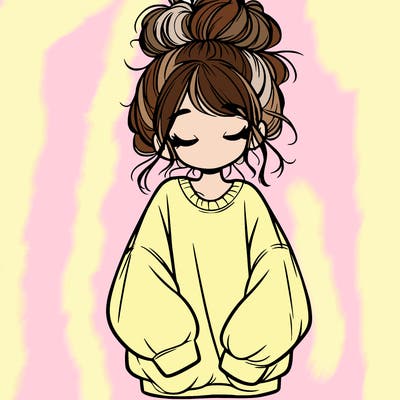 girl with baggy sweatshirt and messy bun
