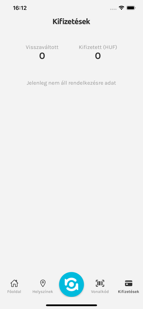 REpont - Schermata dei pagamenti dell'app REpont che mostra statistiche sui resi delle bottiglie e ricompense guadagnate in Fiorini ungheresi