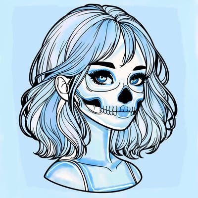 realistic girl with skull