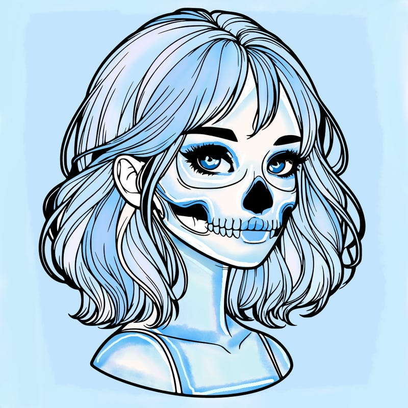 realistic girl with skull