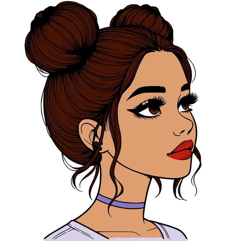realistic girl with buns on the top of her head
