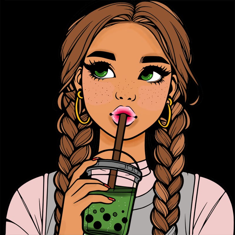 realistic girl with braided hair drinking boba