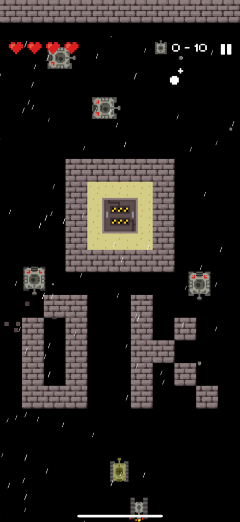 Tank - Armored Warfare - Jogabilidade em pixel art de cima para baixo de uma batalha de tanques defendendo um reator central na chuva