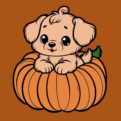 cute little puppy in a pumpkin