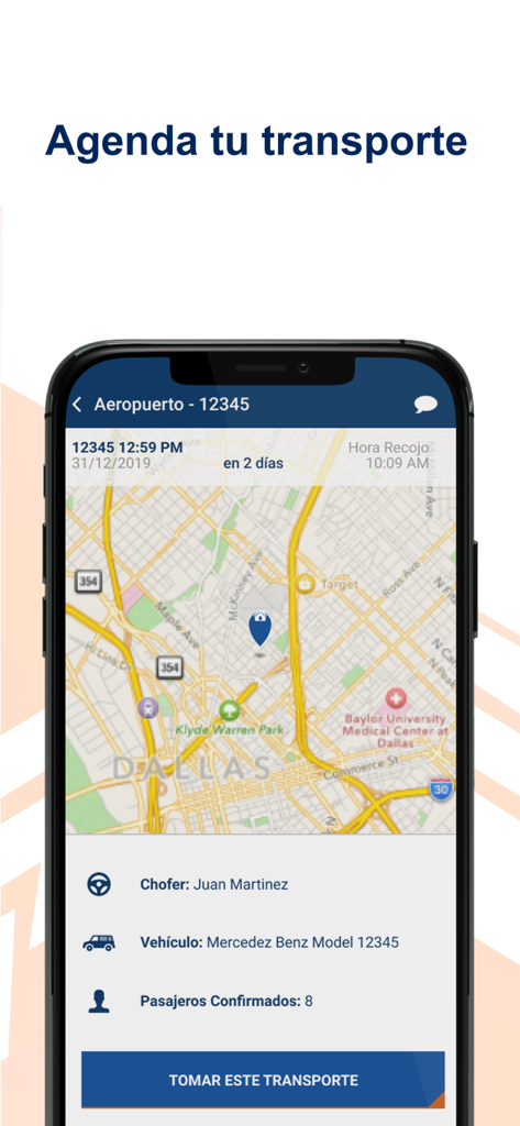 Copa Recojo - Interface do aplicativo Copa Recojo para agendamento de transporte de tripulação aérea com rastreamento de mapa em tempo real