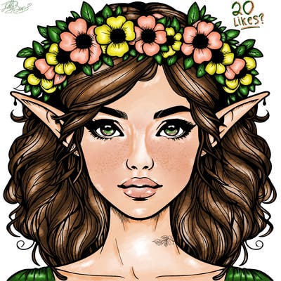 realistic female elf with flower crown