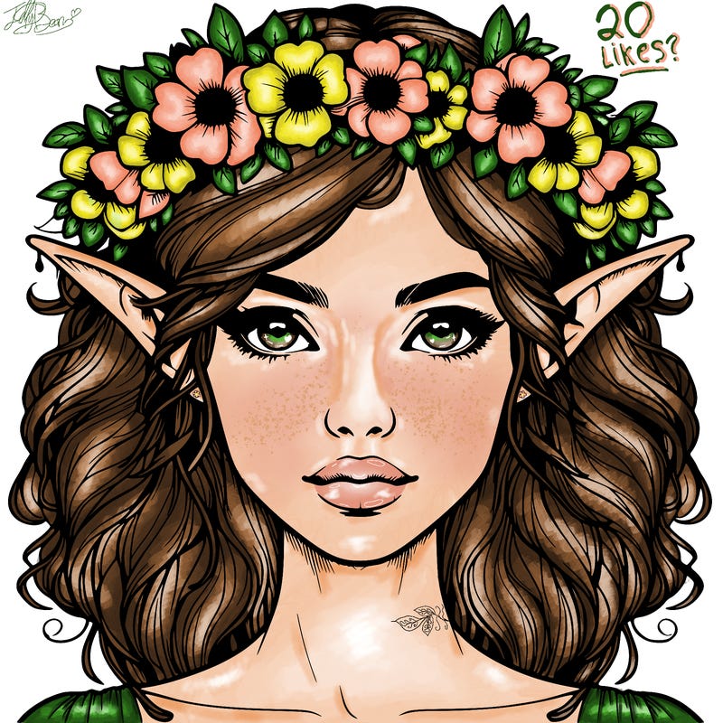 realistic female elf with flower crown