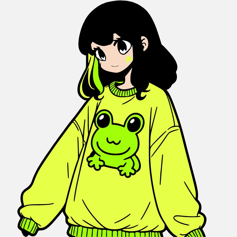 girl wearing frogging sweatshirt
