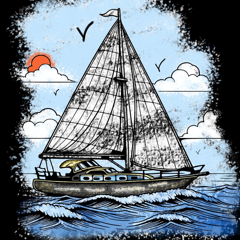 a sailboat sailing in the ocean, realistic style