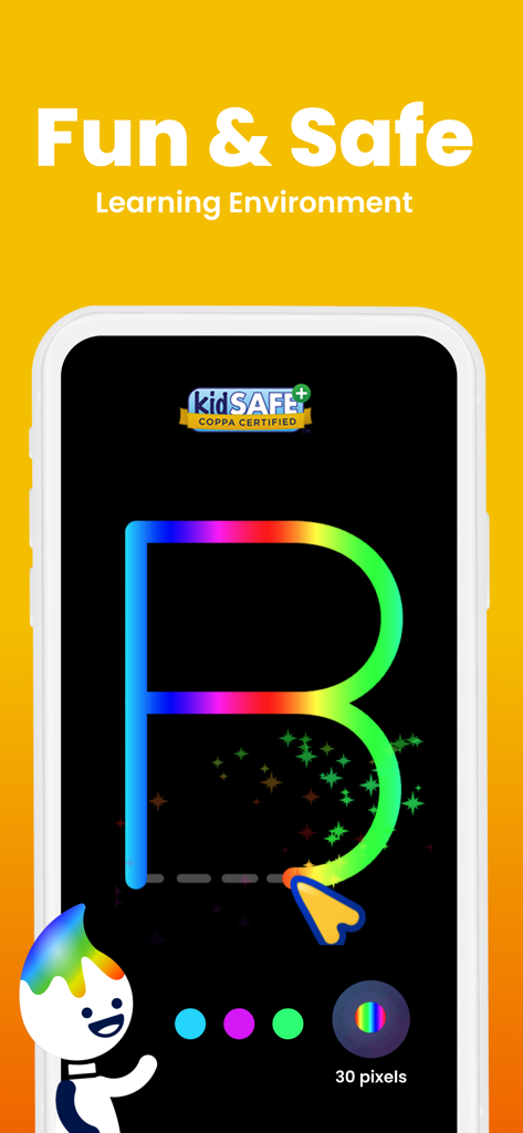 ABCmouse Classic - La interfaz de ABCmouse Classic que muestra una actividad de trazo de letras B en arcoíris con certificación kidSAFE COPPA