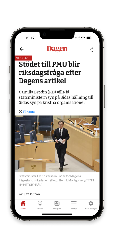 Dagen.se - A news article displayed within the Dagen mobile app in Swedish.