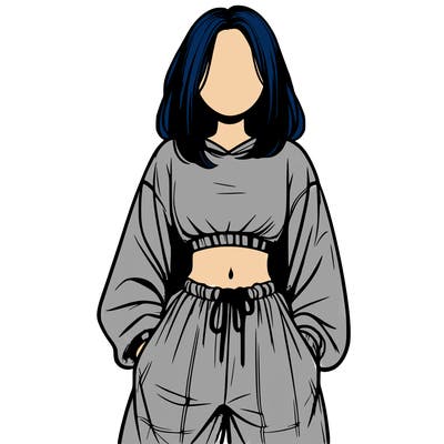 realistic girl faceless with baggy pants and a crop top