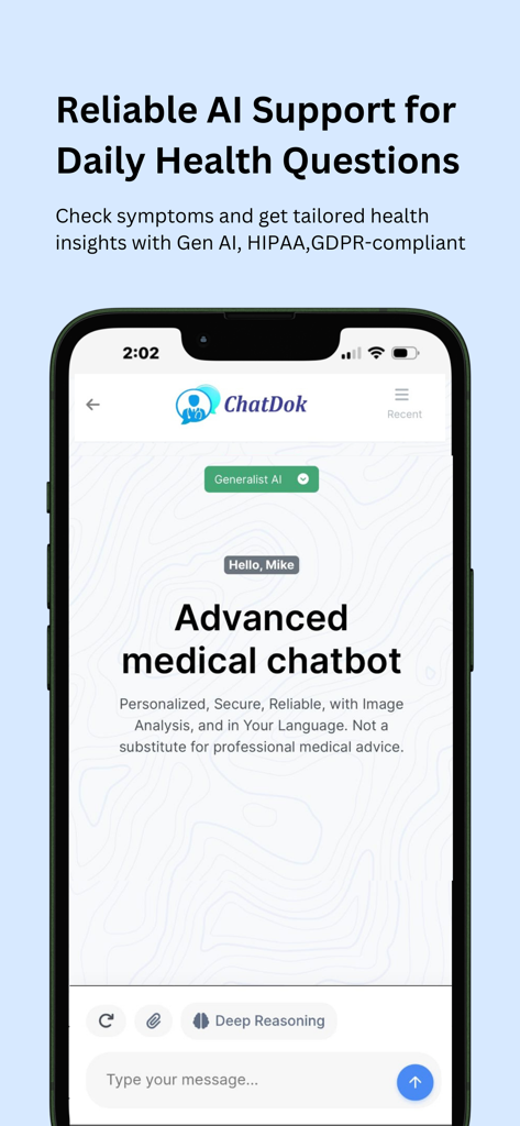 Chatdok - Mobile screen showing the ChatDok AI medical chatbot interface for symptom checking and health insights