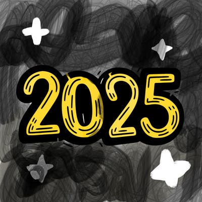 one line scrawled numbers sketch design “2025”